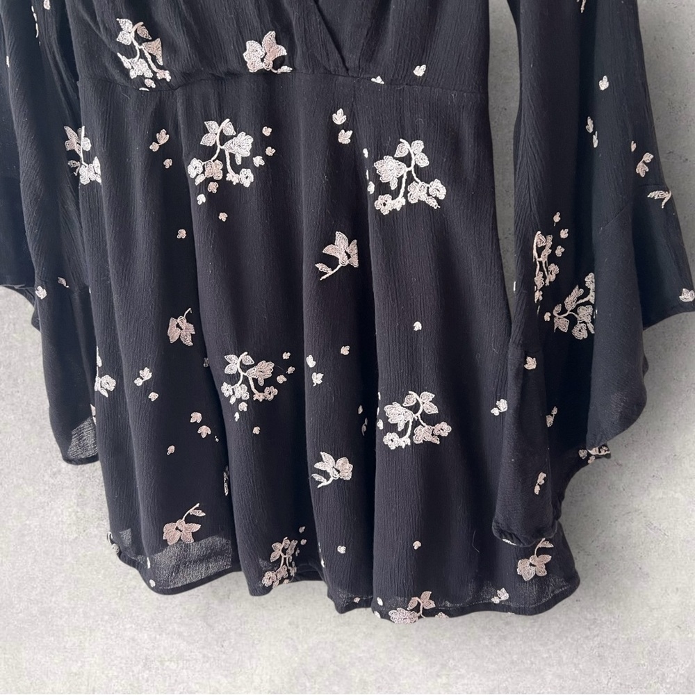 Free People Jasmine Embroidered Floral Bell Sleeve Mini Dress Size 4 - Picture 3 of 11